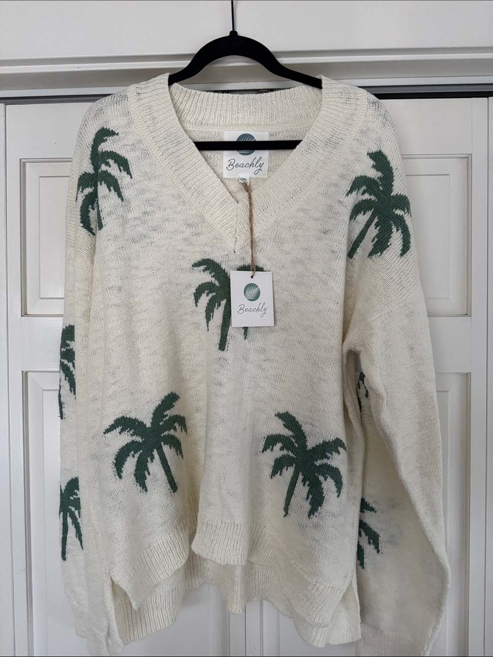 Beachly V-Neck Palm-Print Sweater